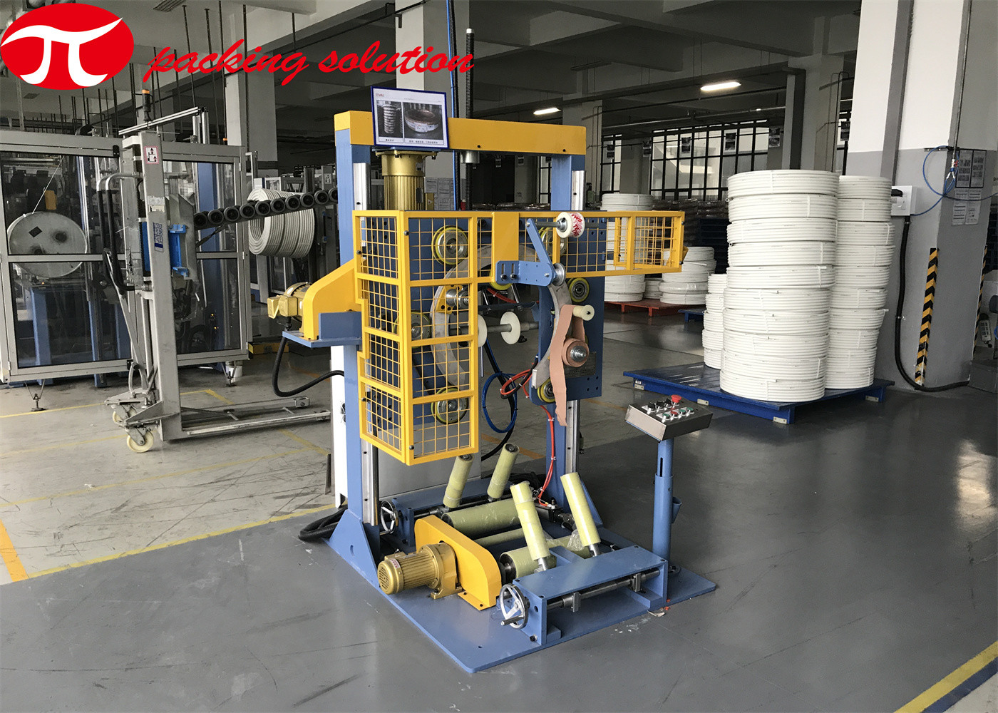 Vertical Stretch Film PVC Pipe Packing Machine 3.0kw Electric Coil Spiral Packing Machine