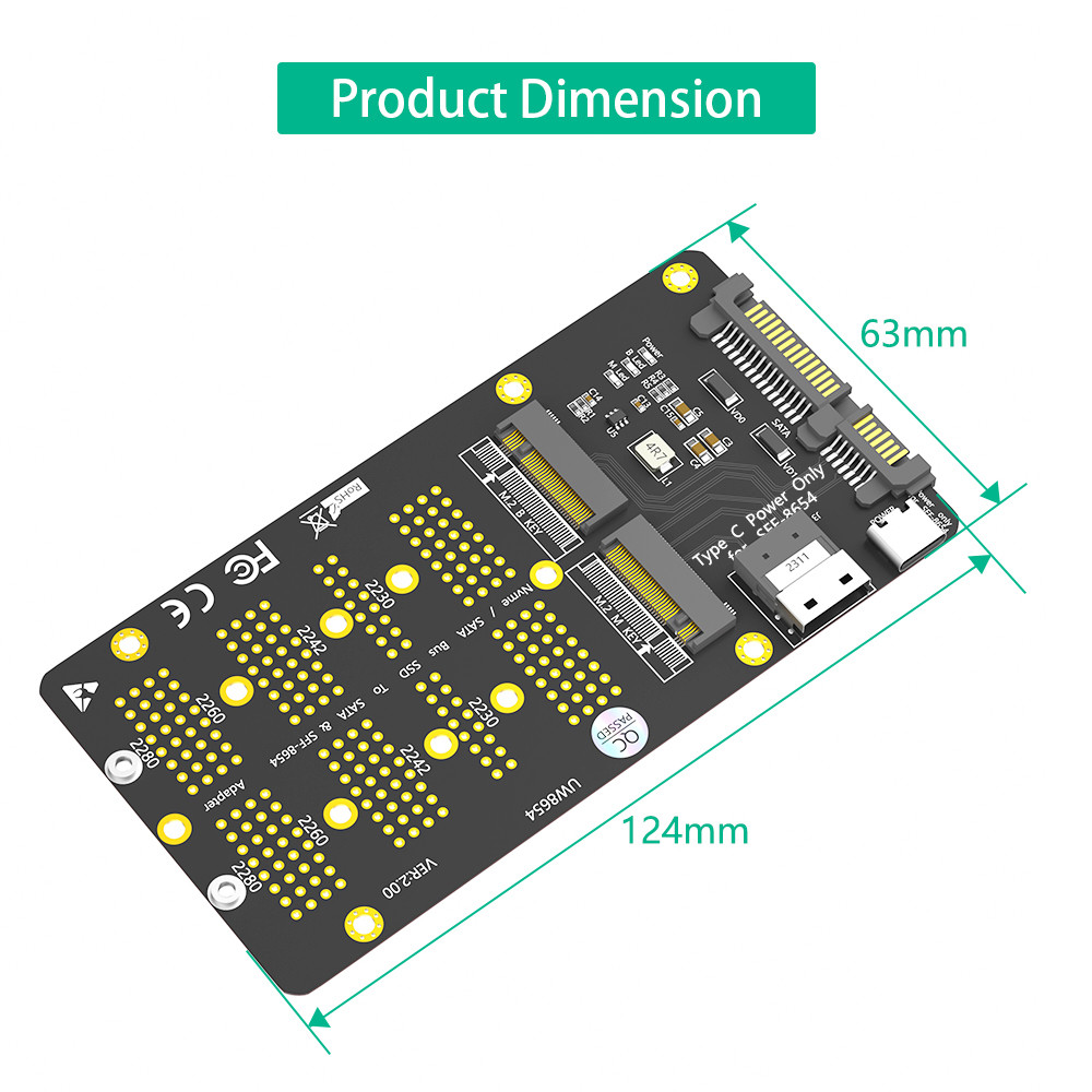 M.2 NGFF NVMe SSD SATA Bus SSD To SFF 8654 And SATA Adapter Card