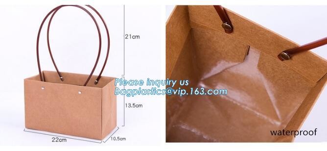Flower Carrier Twisted Handle Rope Ribbon Tie Paper Carry Bag Shopping,Flower shop logo printing kraft paper flower pack