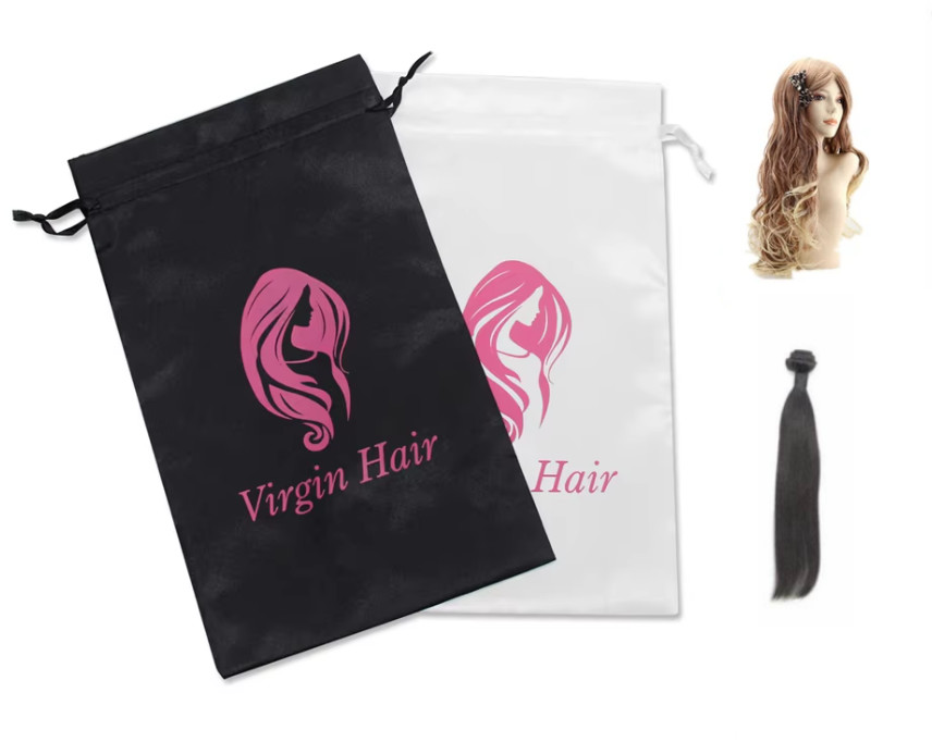 ROHS Black Satin Drawstring Bag Pouch Hair Extention Wig Package