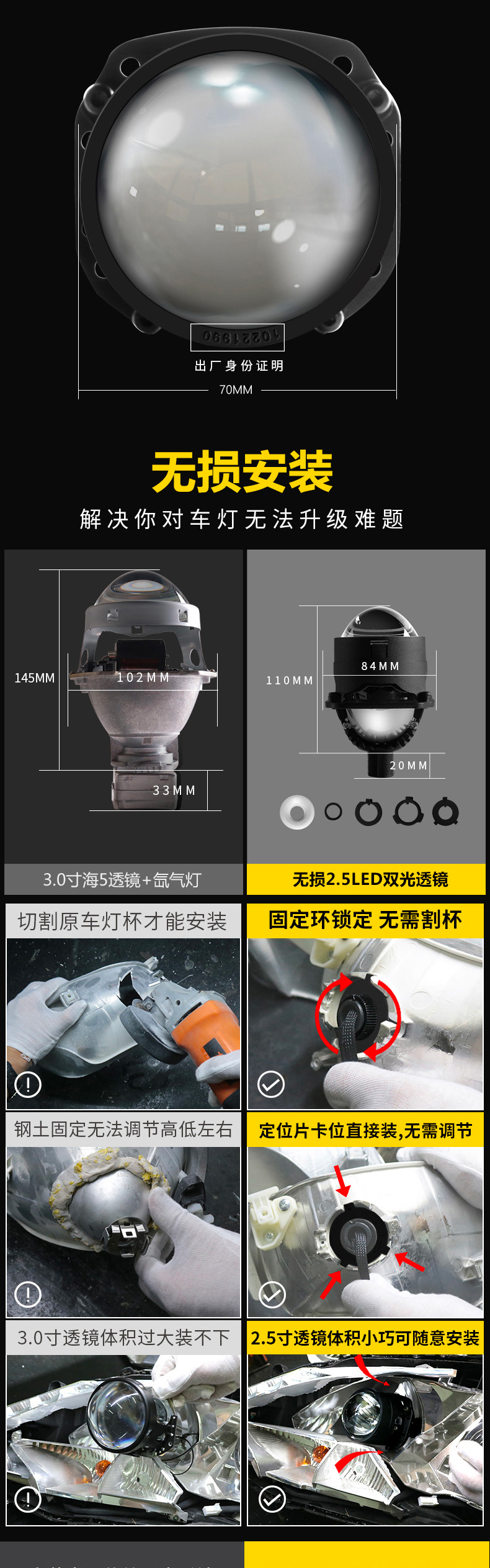 Super Bright 16000Lm Bi-Led Projector Led Headlight Lens Bi Led Headlight Bulbs 150W Bi Car Led Projector Lens For Car