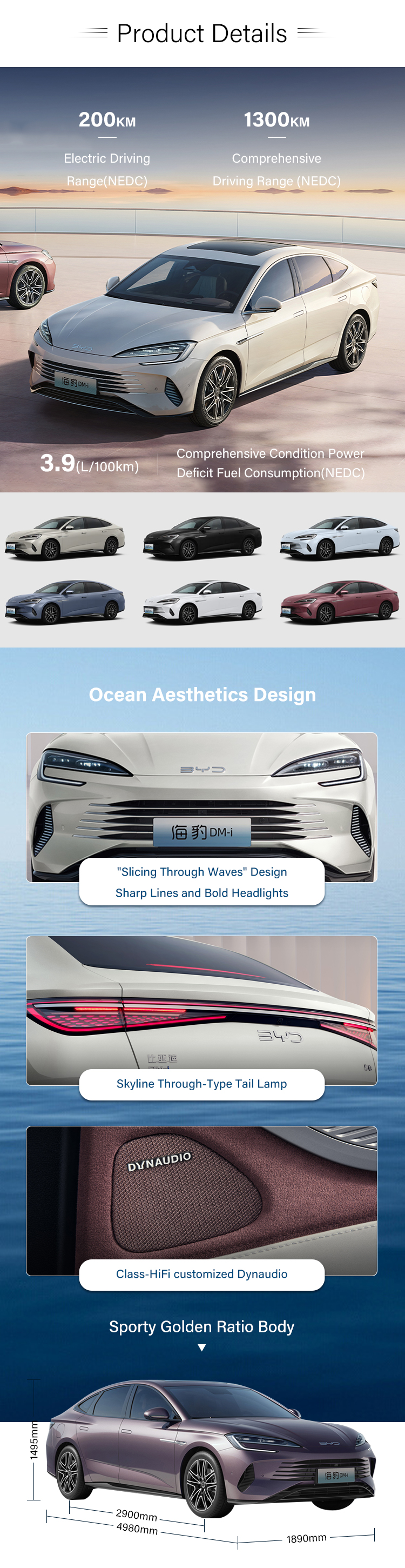 1.5L 110 HP L4 Plug-in Hybrid Engine 2024 BYD Seal DM-i Speed Hybrid 120KM/200KM Energy Vehicle for Customer Requirements