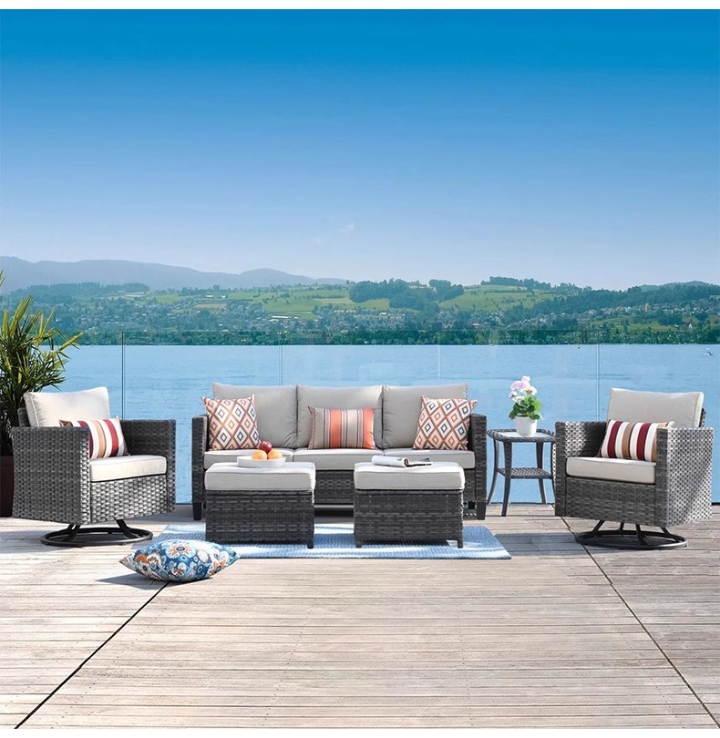 "Outdoor Sofa Furniture, Patio Wicker Rattan Garden Set, Waterproof and Sunproof Terrace Lounge Chair, Nordic-style Garden."