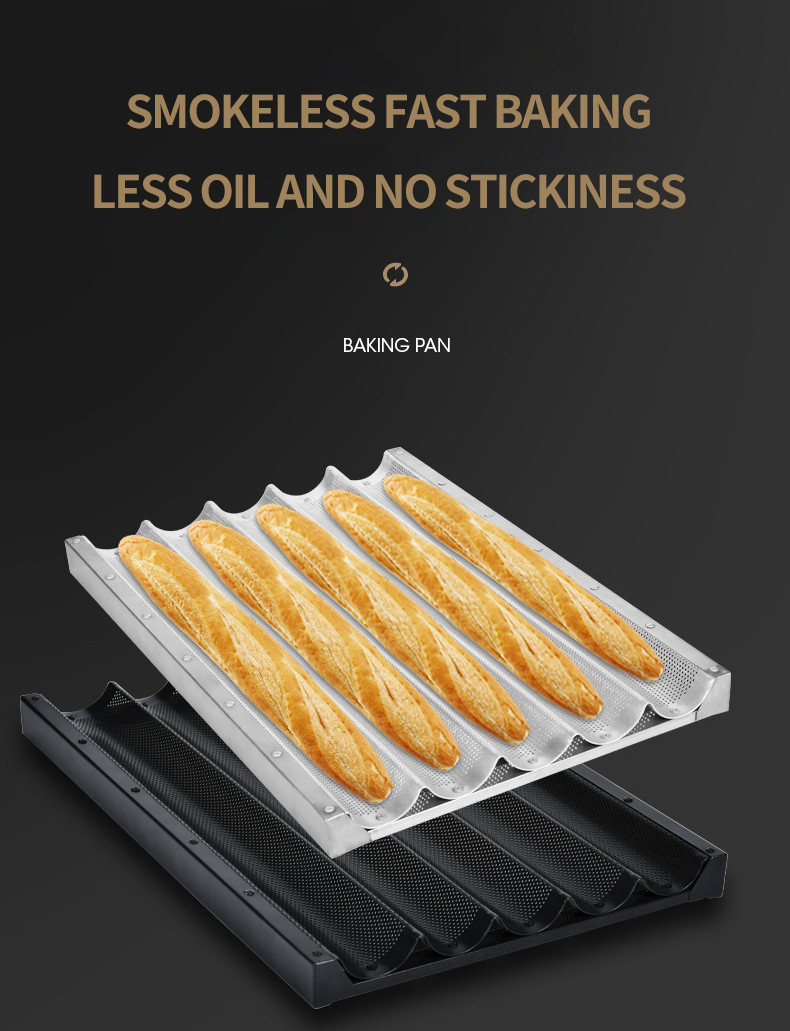 600*400mm Aluminium Baguette Baking Molds Double-sided Non-stick Coating for Easy Release