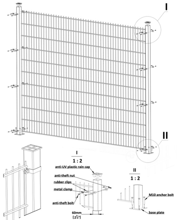 Powder Coated Grey Color 8/6/8 Double Loop Wire Fencing