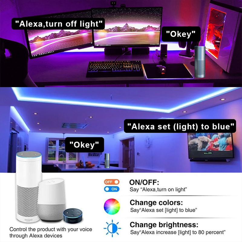 WIFI LED Strip Light 5050 RGB Lights Flexible LED Lamp Tape Ribbon RGB TV Desktop Screen BackLight Diode Tape