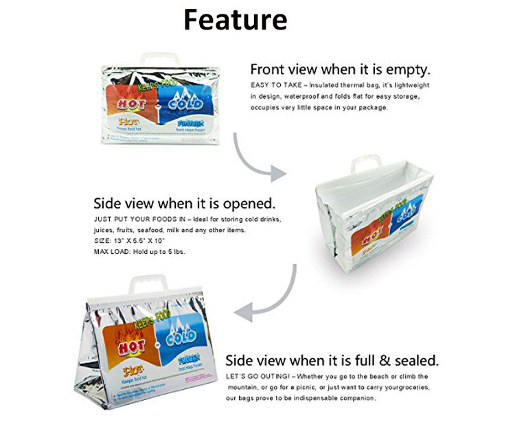 Steak / Vegetable Hot Cold Insulated Bags Folding Leakproof