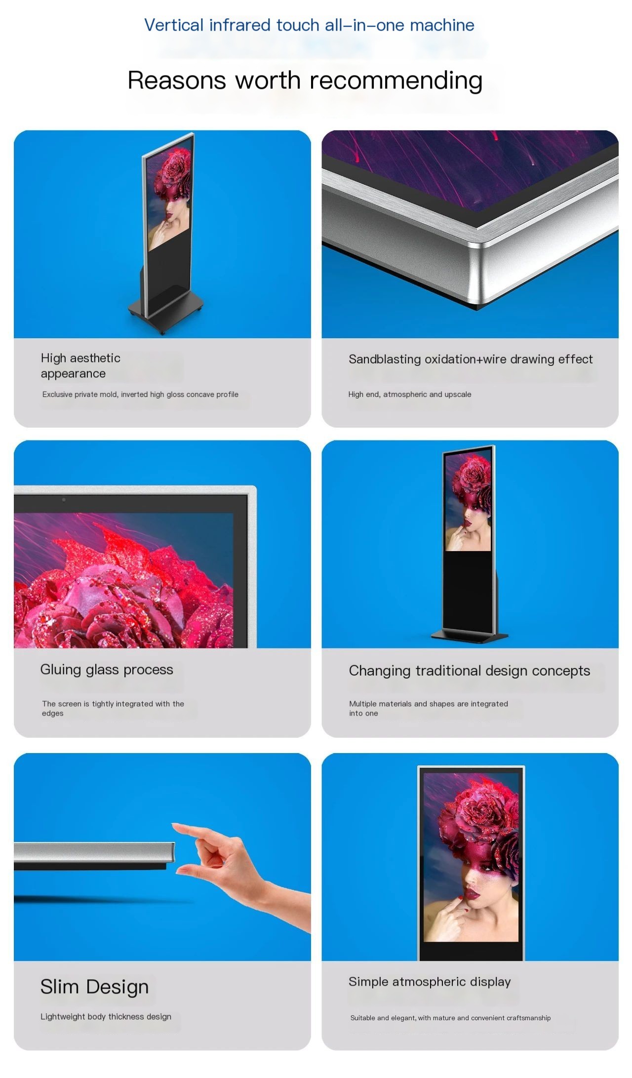 IPS HD LCD Floor Standing Touch Screen Kiosk Supermarket High Brightness