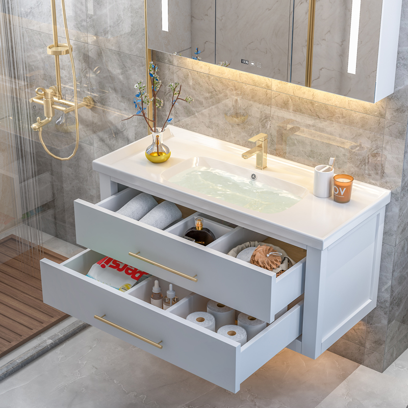 Professional Custom Bathroom Vanity with Floating Sink and PVC/Lacquer Finish