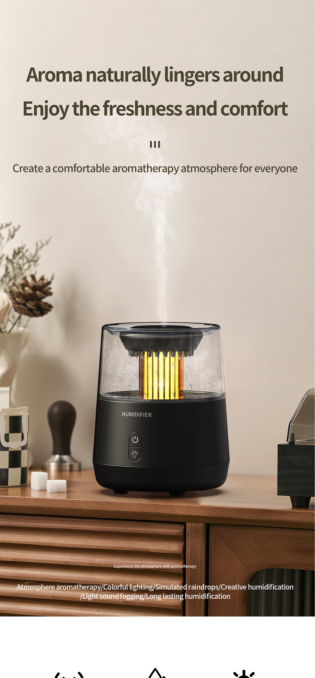 Raindrop Aromatherapy Fire Flame Humidifier 320ml With Auto Shut Off