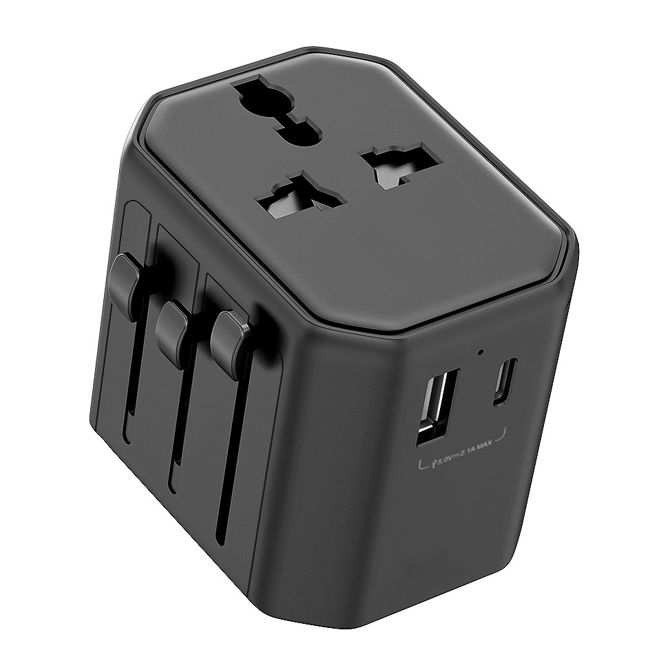 Black Electrical Plug Fast Charging Travel Adapter Full Copper With Nickel Plating