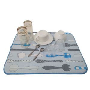 Tableware Printing  Dish Drying Mat 15x20inch Reversible All Polyester