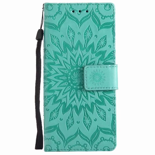 Samsung S9 Leather Protective Folio Magnetic Kickstand Cover Mobile Phone Case with Sunflower Embossed