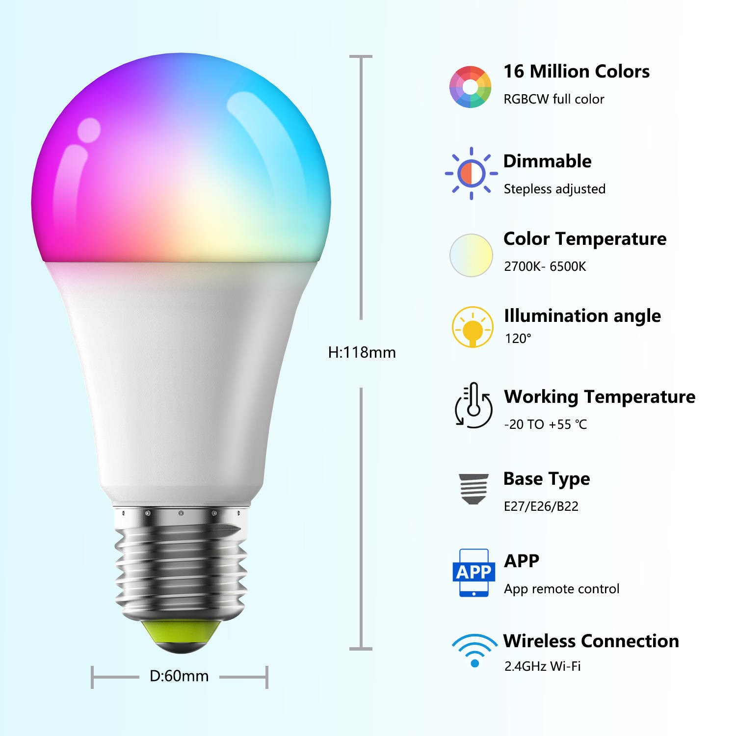 Wifi Light Bulb Bluetooth Light Bulb Remote Control 800lm Smart Bulbs