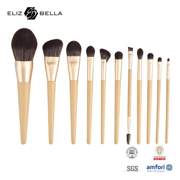 11 Pieces Wooden Handle Beauty Makeup Brush Set Aluminium Ferrule Cosmetic