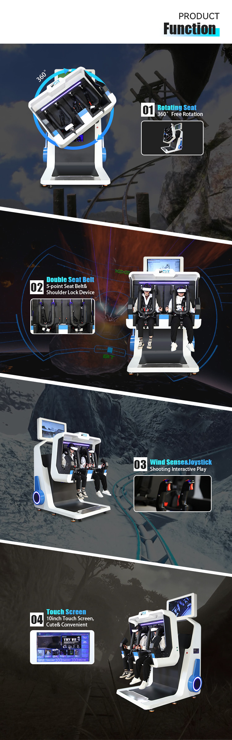 220V Amusement Park Immersive 9D Rotating VR 360 Simulator With 2 Players