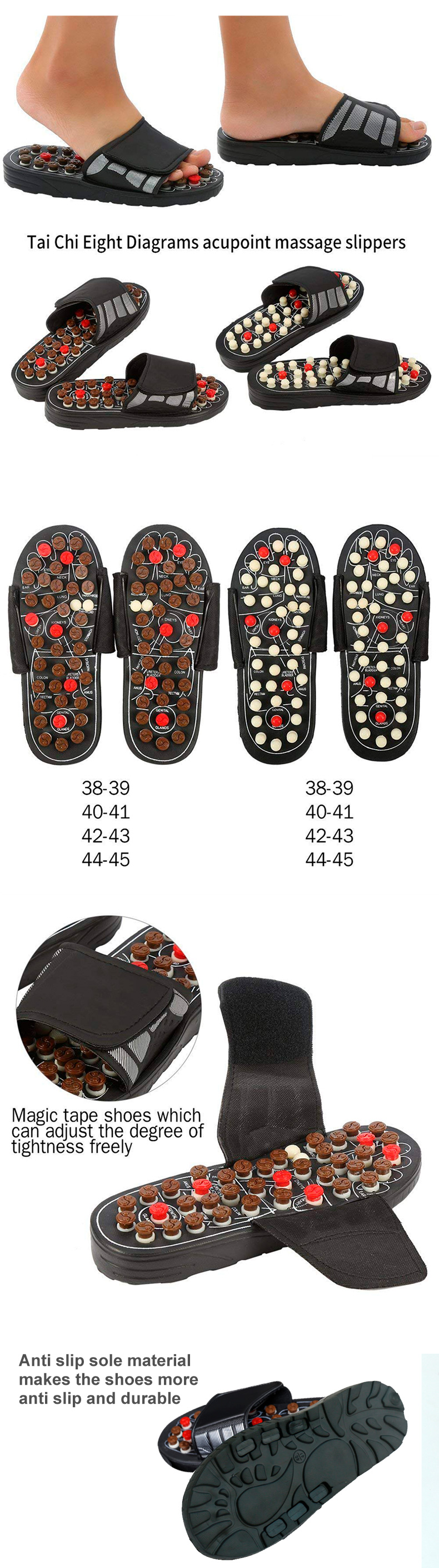 Non Slip 10.43 Inch Acupoint Reflexology Sandals , Acupressure Massage Slippers