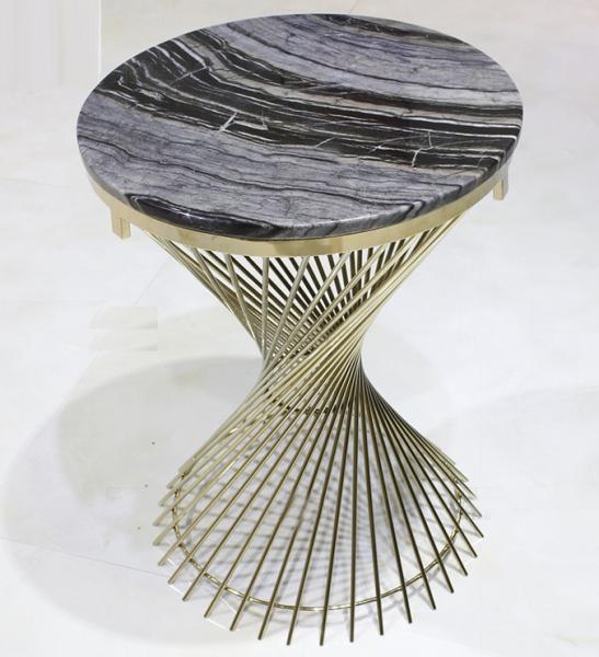 Round Stone top polished chrome finish metal frame coffee table for hotel