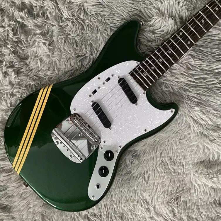 Custom Fender Mustang Style Electric Guitar Metallic Green S-S Pickups Chrome Hardware