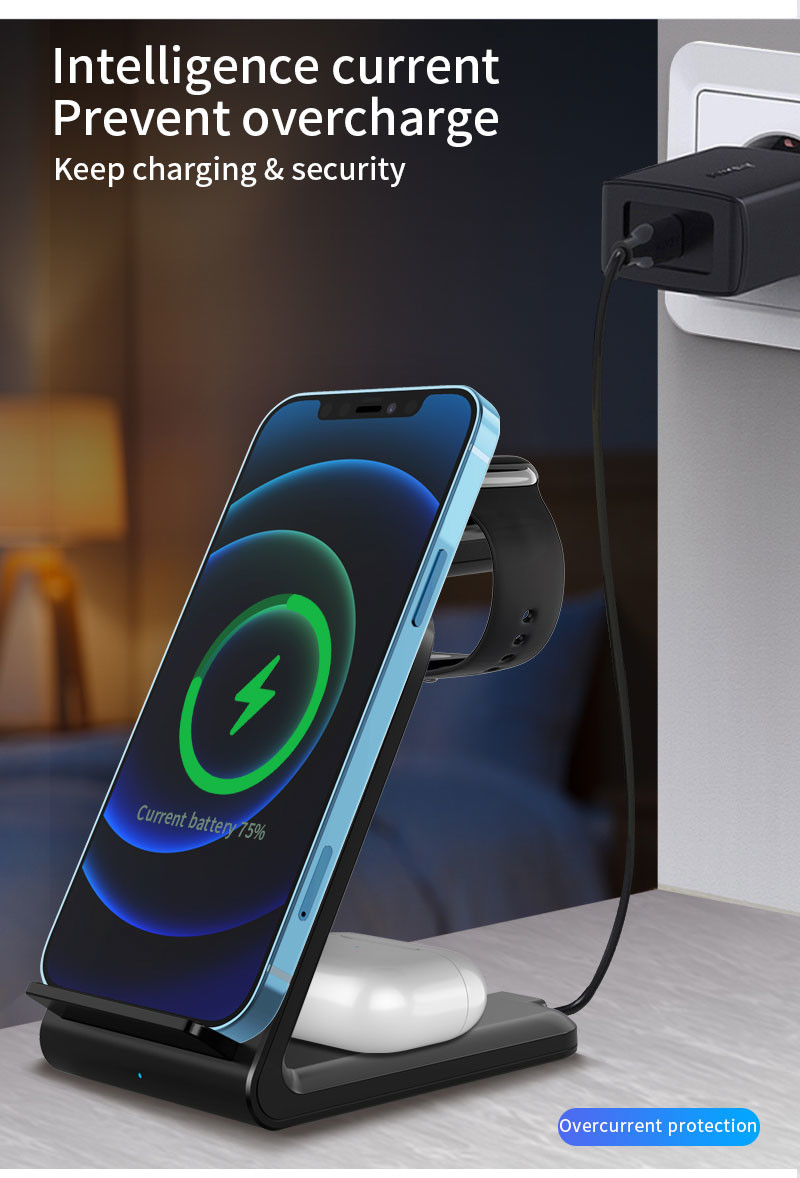 3 In 1 15W Folding Wireless Charger Double Coil Atmosphere Lamp