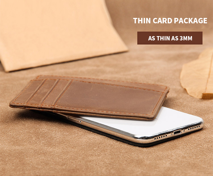 Custom Logo Men's Genuine Leather RFID Front Pocket Wallet for Ultra Slim Card Holder