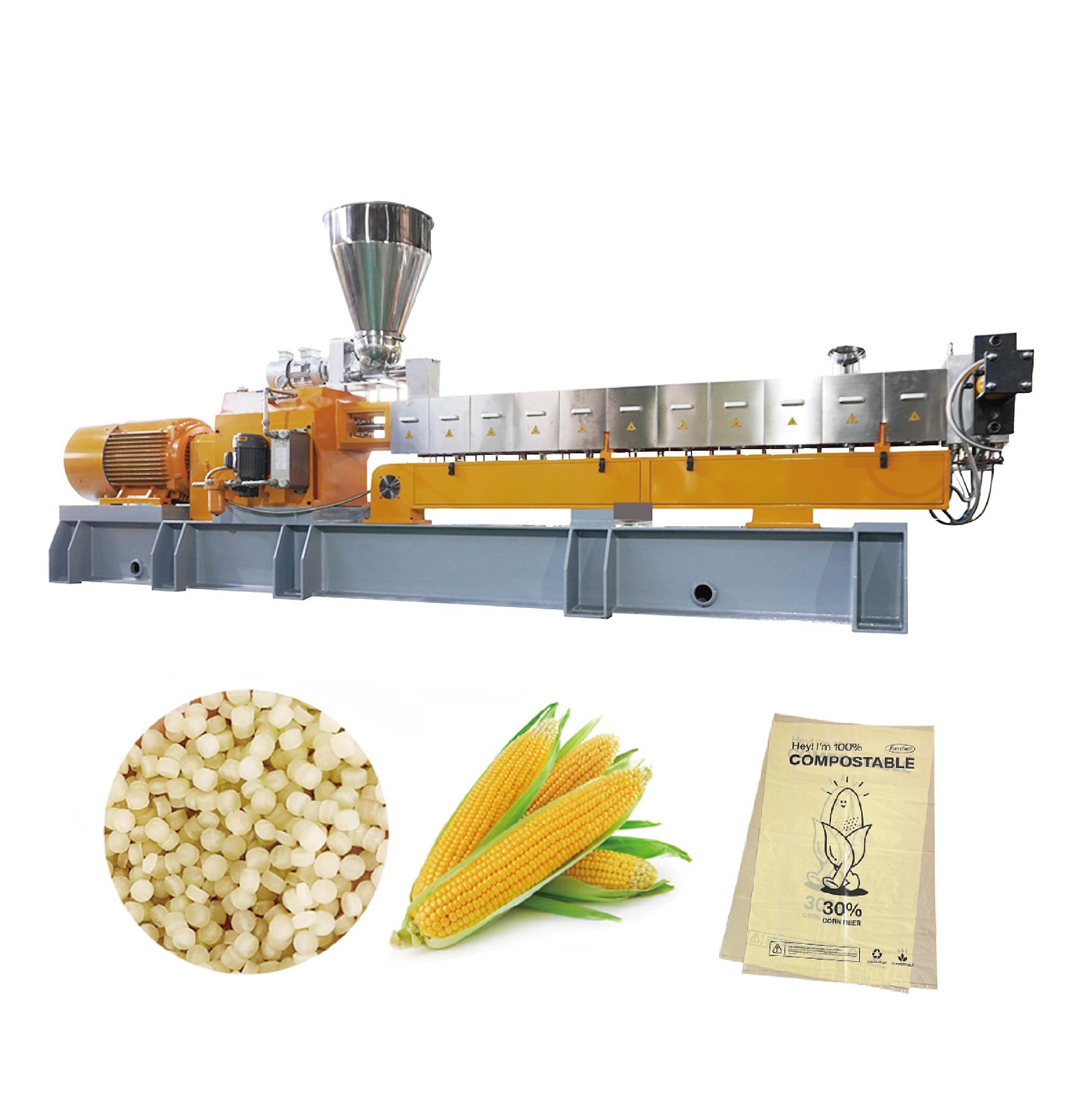 300~500kg/H PLA Bamboo Powder Starch Granulator Line Biodegradable Material