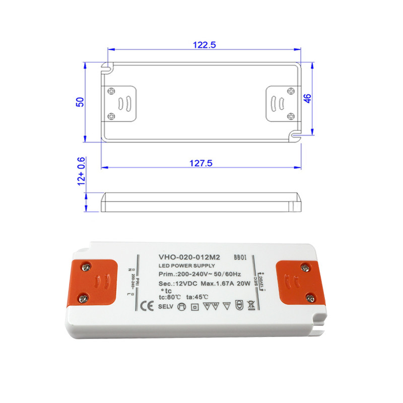Super Thin LED Driver Power Supply 12V 20W Constant Voltage For Mirror Light