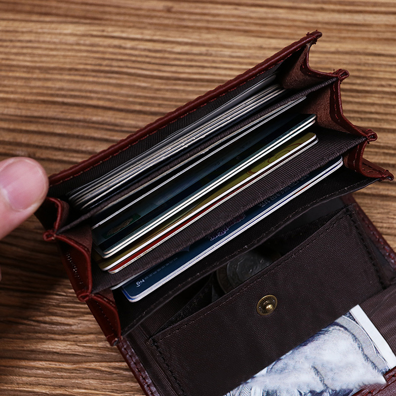 Custom Logo Avaliable Real Leather Minimalist Wallet for Men Short Card Holder Wallet With Coin Pocket