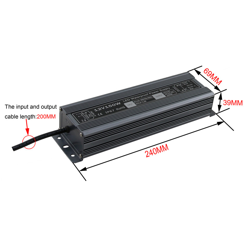 12v 150w waterproof power supply IP67 with coffee color LED transformer Adapter for LED Light