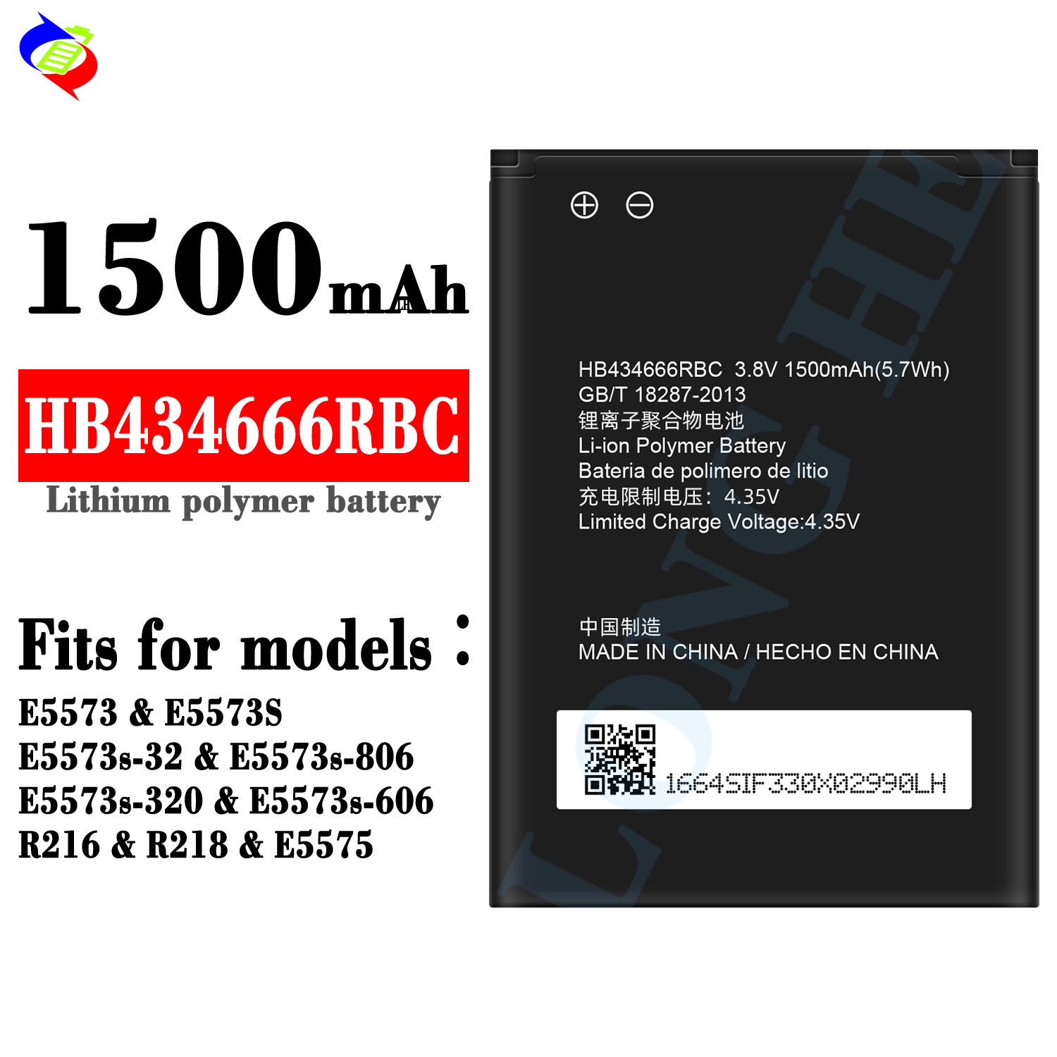 Chinese factory 3.8V 1500mAh Battery HB434666RBC For HuaWei E5573s-806 E-606 E5577 Rechargeable Lithium Battery