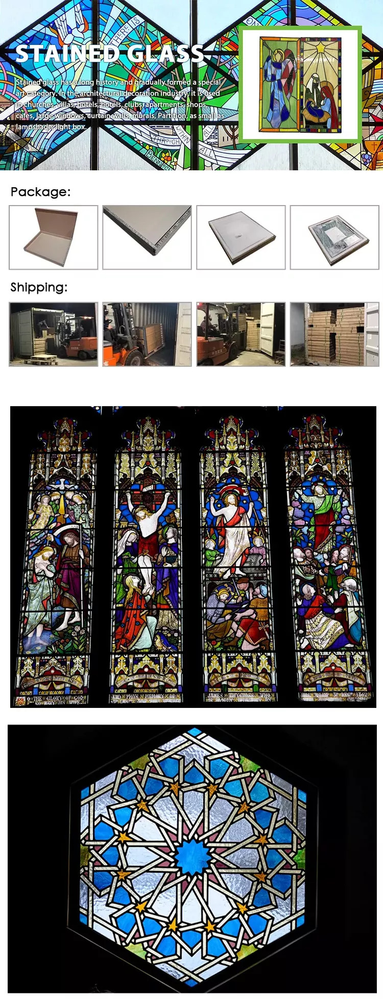 Church Decorative Beveled Stained Glass Decorative Panels Hand Painted 3mm