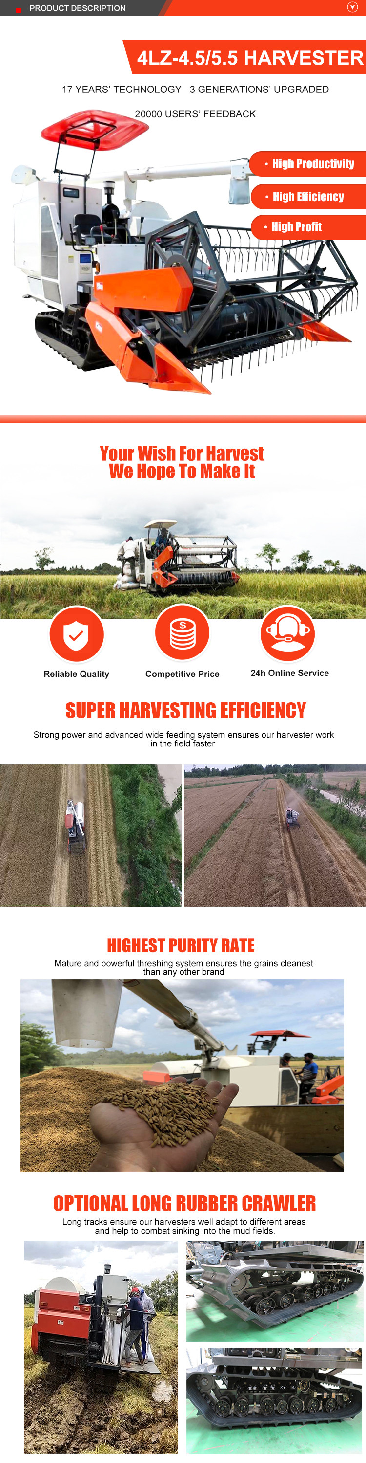 4LZ-5.5 Wishope Kubota Similar Type Rice Combine Harvester