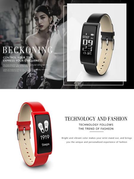 Luxury leather strap smart wristband C9 assistive touch screen heartrate