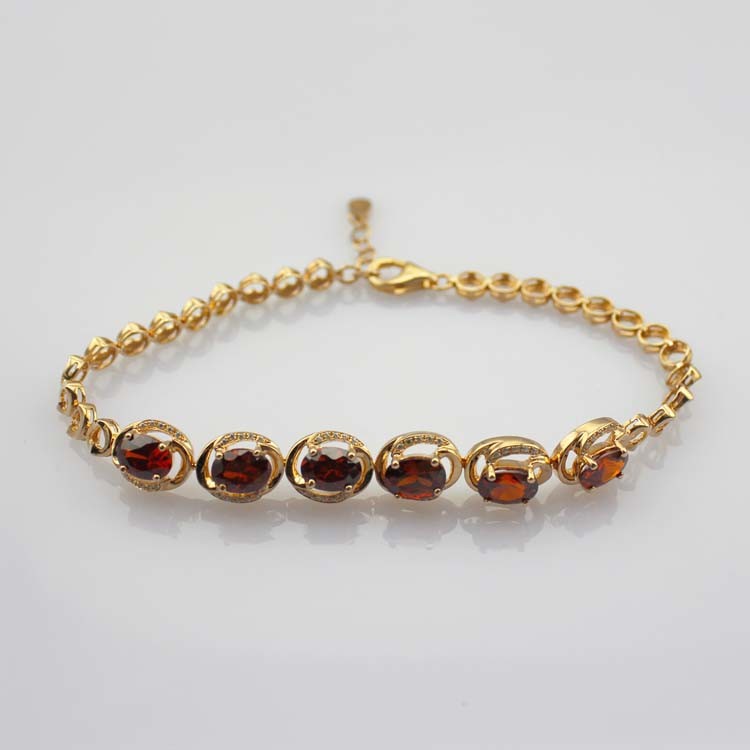 Rose Gold Plated 925 Silver Created Garnet Cubic Zircon Link Women Tennis Bracelet(H09)
