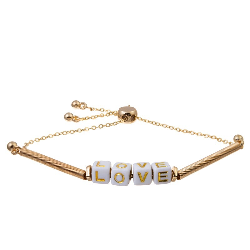 Boho Gold Chain Bracelets Pink Love Letter Beads Adjustable Hypoallergenic