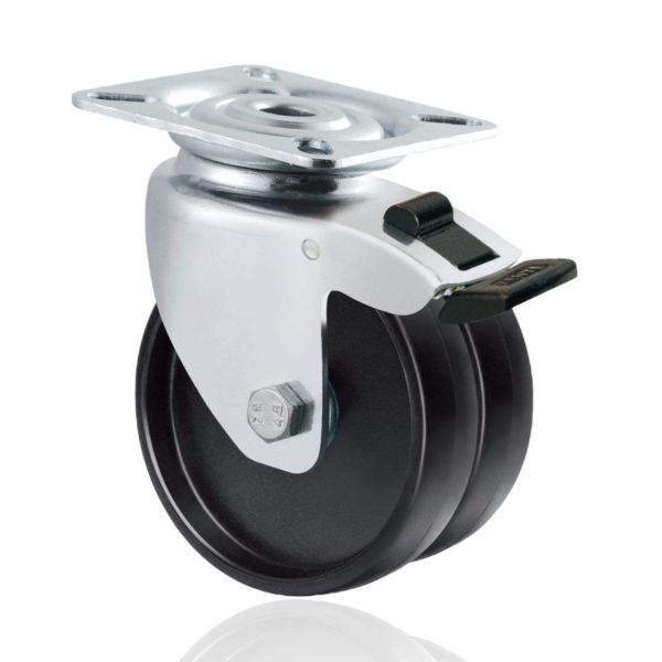 50 mm 2-3 Inch Double Caster Wheels with 360° Rotation and Nylon Total Brake for