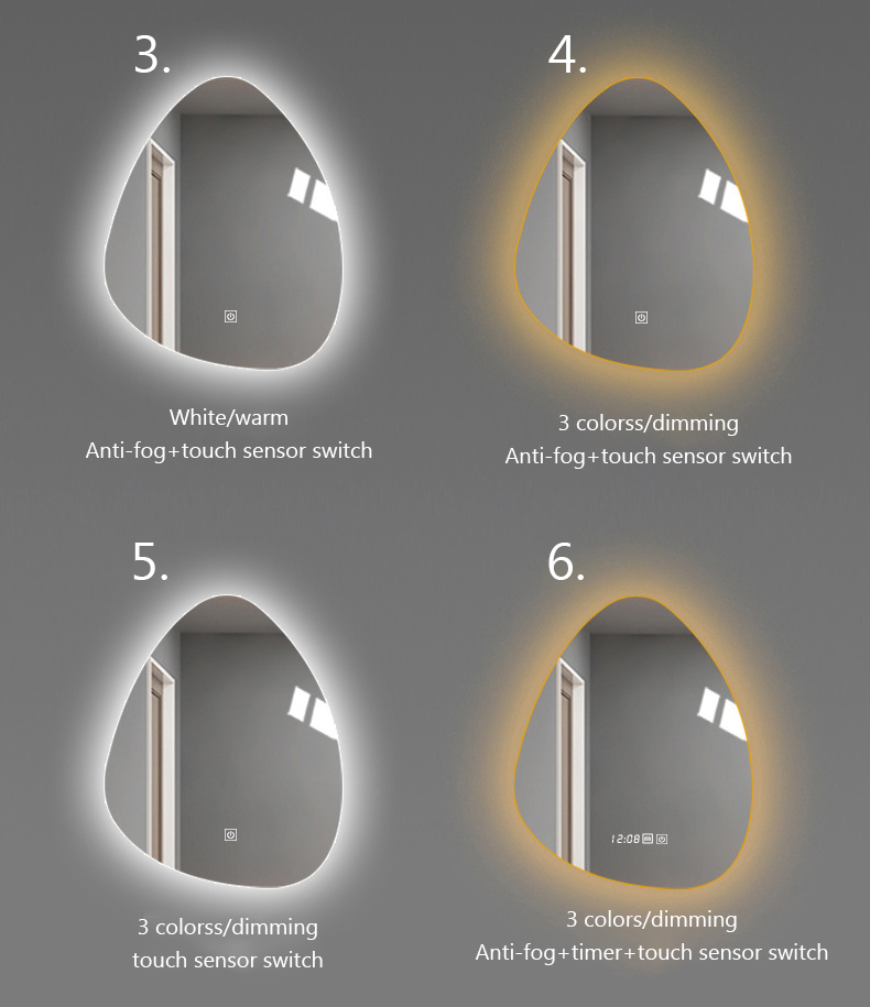 Irregular LED Round Bathroom Mirror 6500K 3200K Luxury Illuminated Bathroom Mirrors