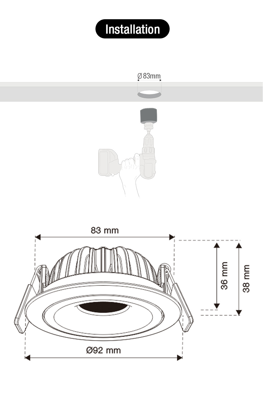 95Ra Warm White Tilt LED Recessed Downlights Multiscene 11W Flicker Free