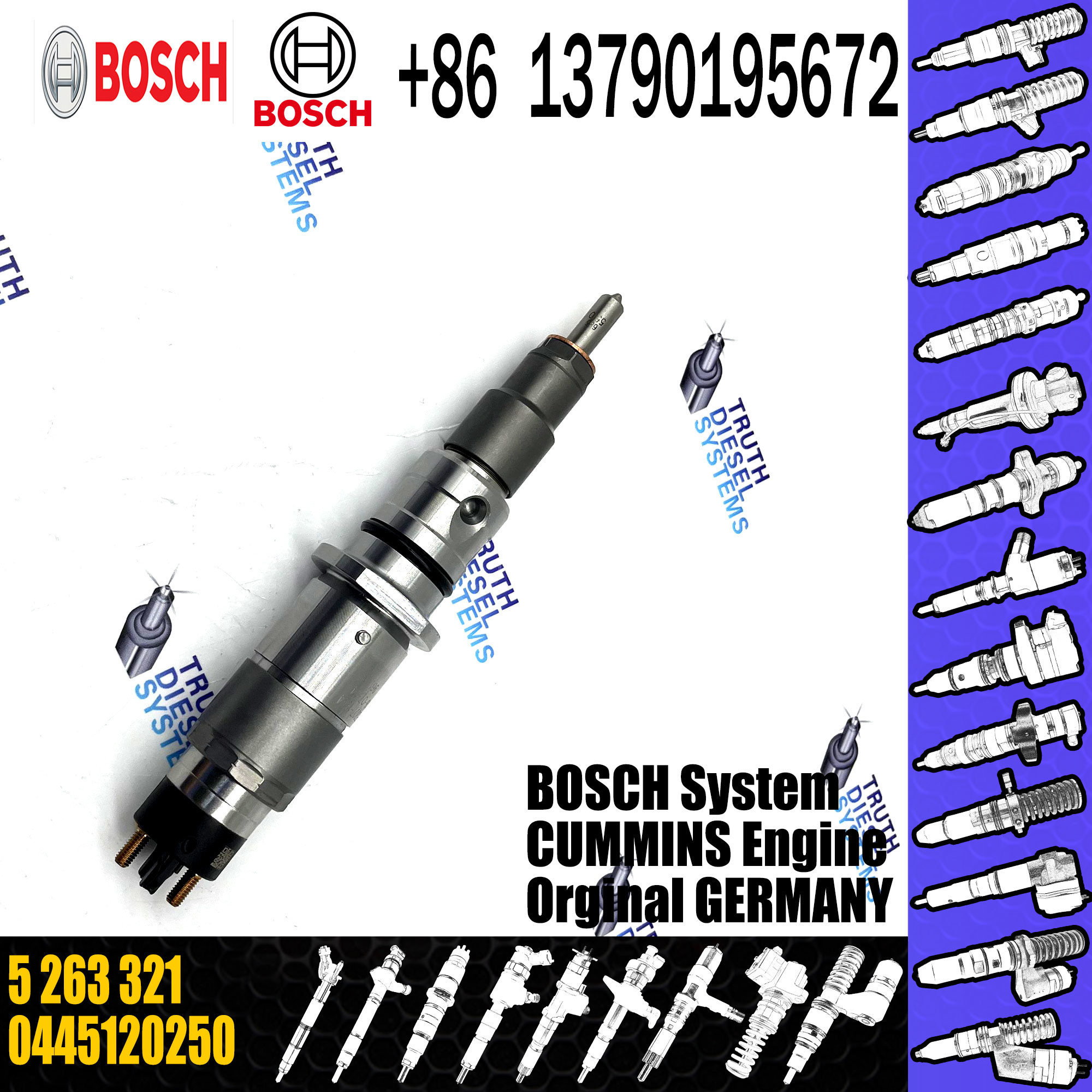 high quality diesel fuel injector 044512060 0445120250 common rail injector 0445120060 5263321 for DAF LF CF Cummins