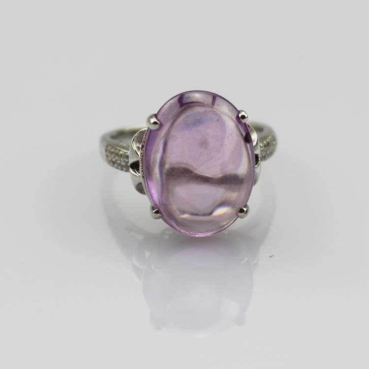 Fashion Jewelry 925 Silver with 11mmx14mm Oval Dome Purple Cubic Zirconia Ring(R105)