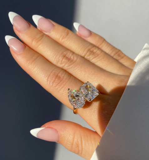 925 Sterling Silver Two Stone Engagement Ring With Prong Setting And White CZ Stones