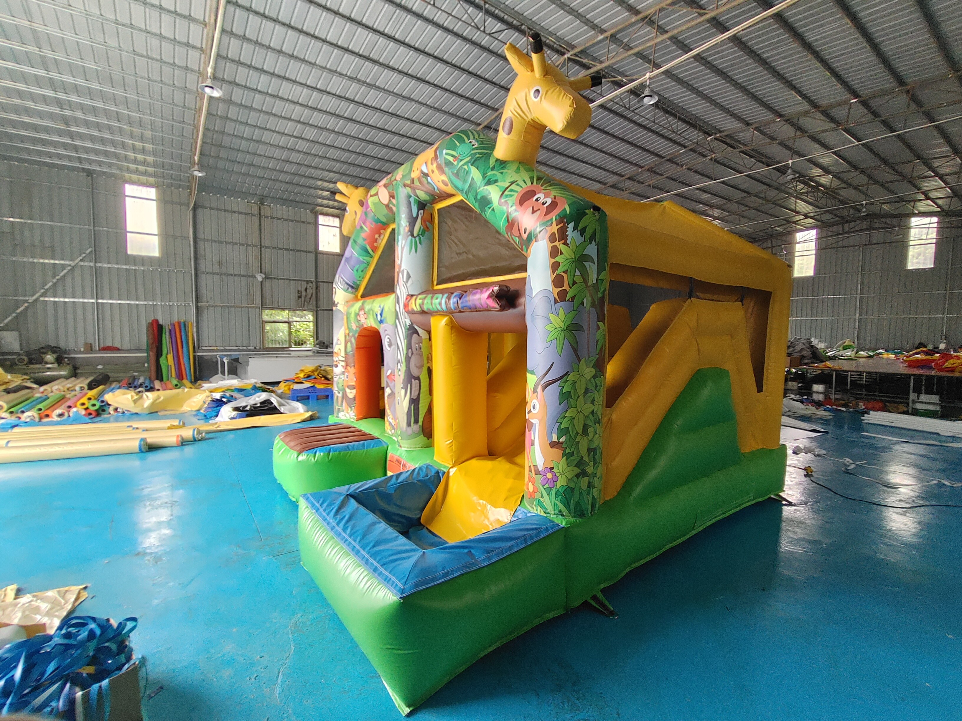 Small Indoor Bounce House Full Printing Giraffe Cartoon Animal Park Castle With Silde Combo