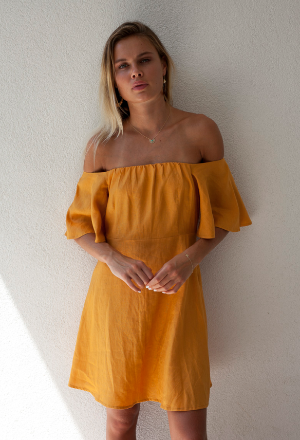 Summer women off shoulder golden dress
