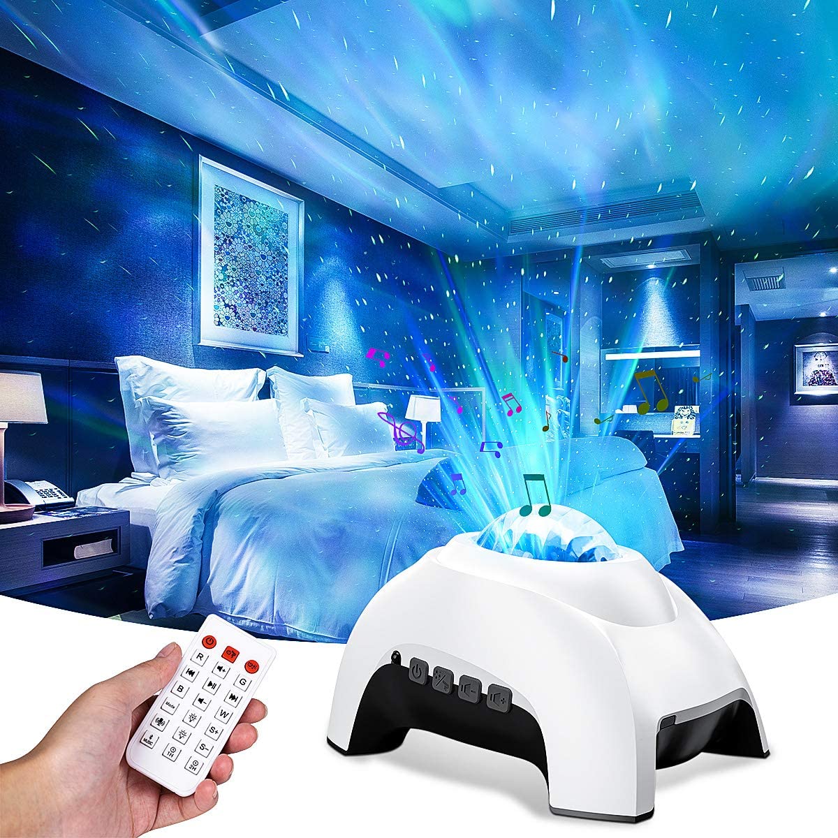 Aurora Projector Star Night Lights Northern lights Galaxy Projector for Bedroom Kids Gift with Wireless Speaker & White