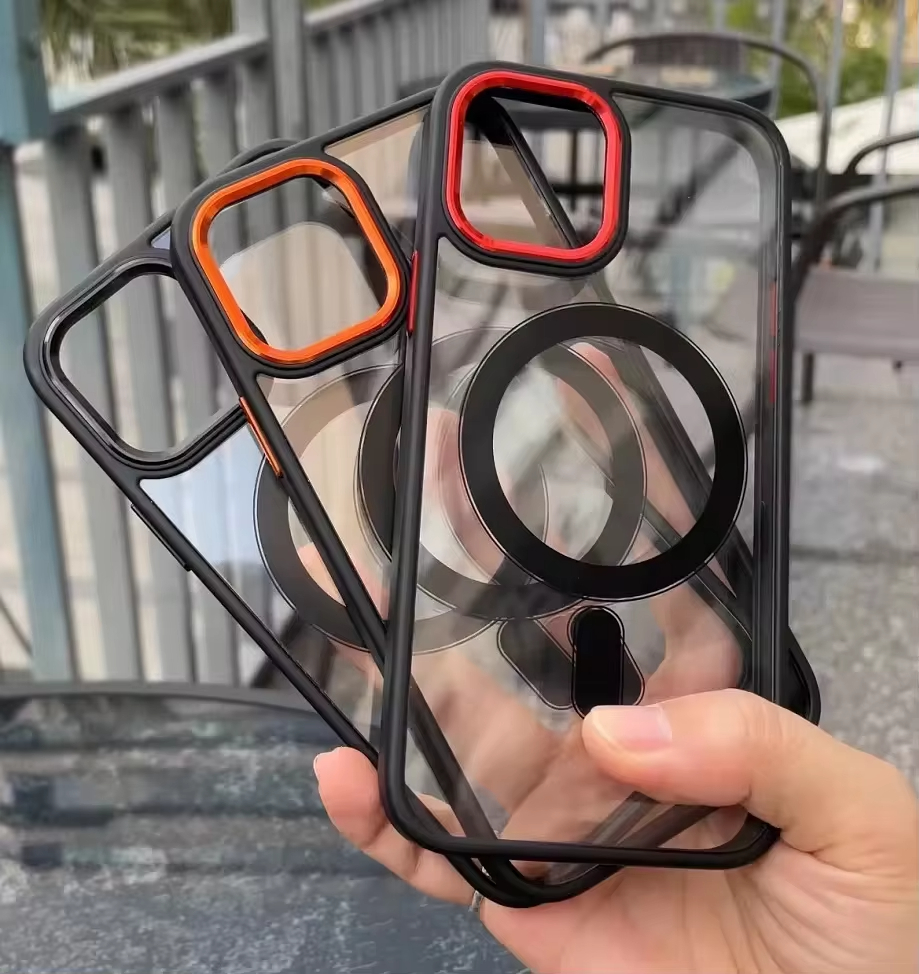 Metal Lens Camera Full Protective Transparent Clear Cases Magnetic Hard Back Cover Mobile Phone Case For Iphone 13 14 15 Pro Max