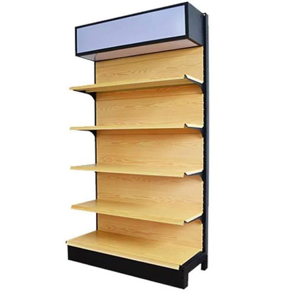 Factory Custom Size Color wood grain color supermarket display rack gondola