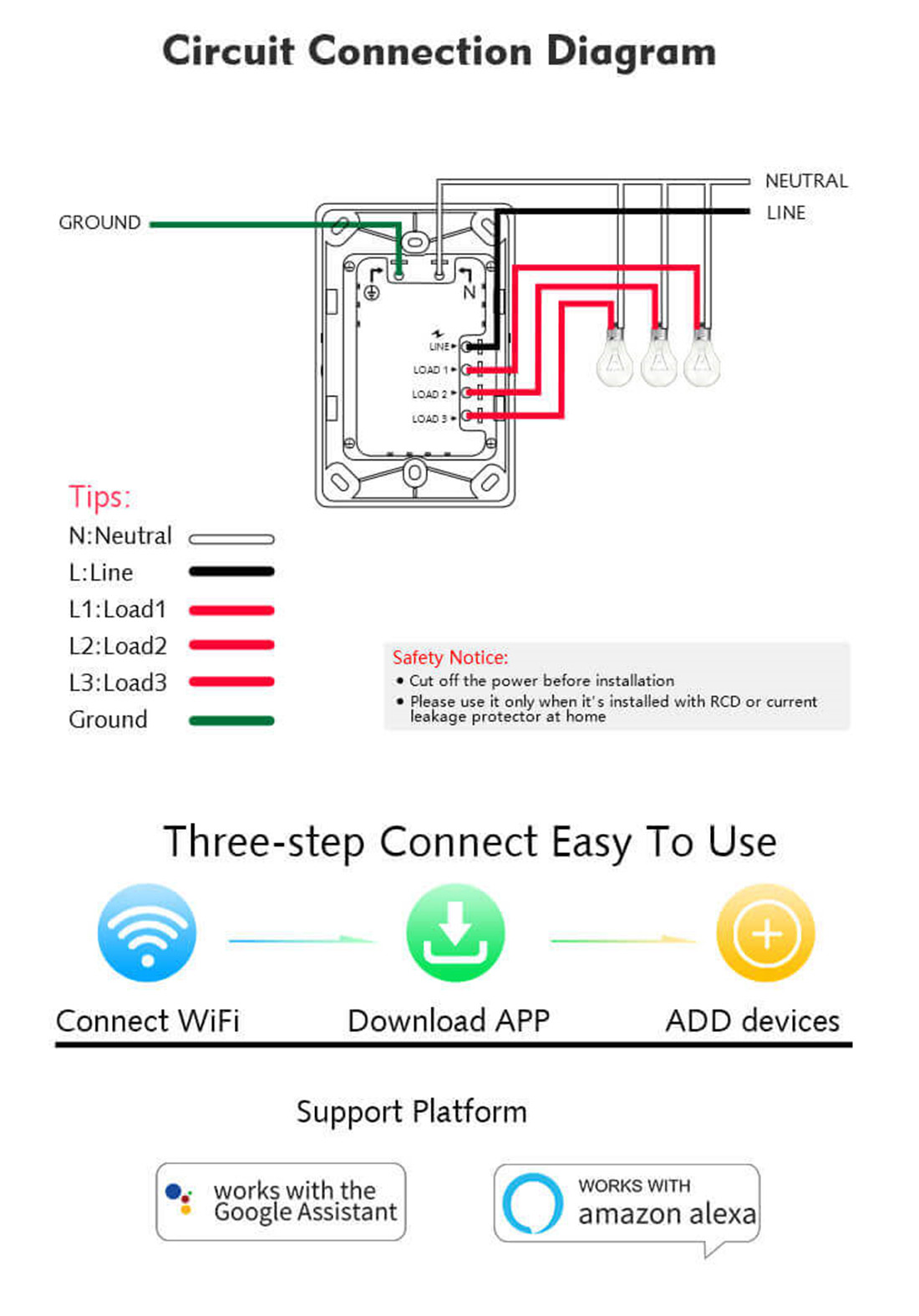 KS-811 No Netural Wire Smart Wall Switch 1 2 3 Gang