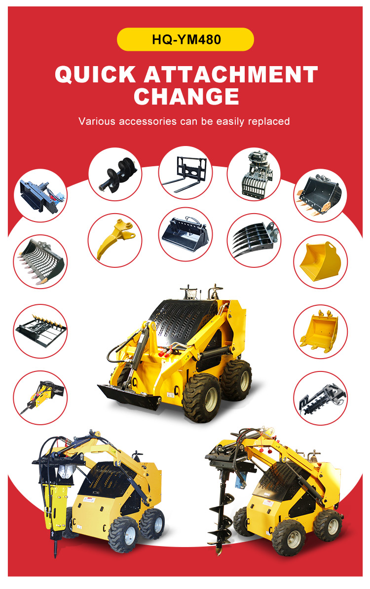 Powerful 500KG Mini Skid Steer Loader with Track 15.7 kW and 17.1KW Maximum Power