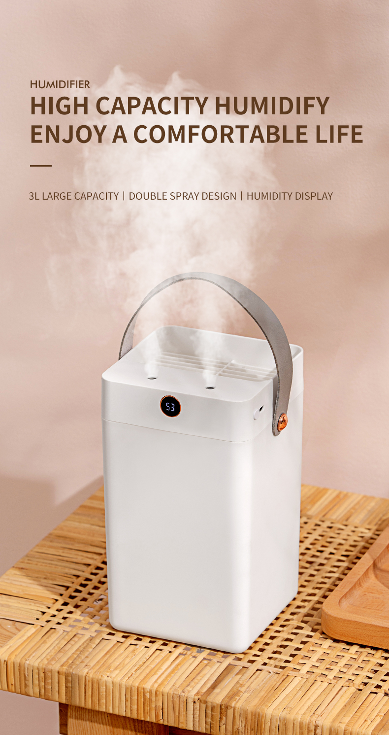 HOMEFISH Desktop 3L Double Spray Portable Ultrasonic Air Humidifiers For Office