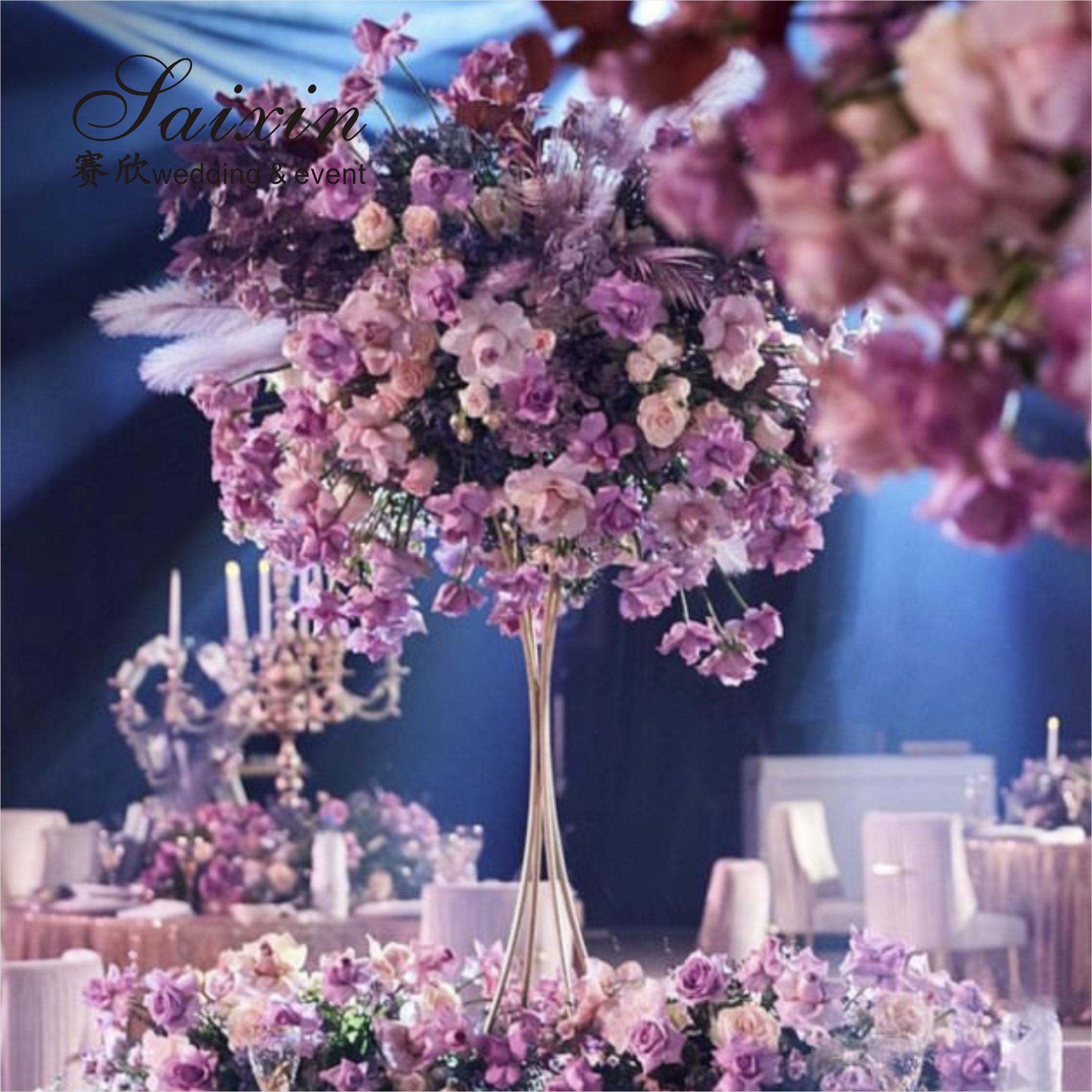 Simple Table Wedding Flower Stand Arrangement Silver Wedding Centerpieces 100cm